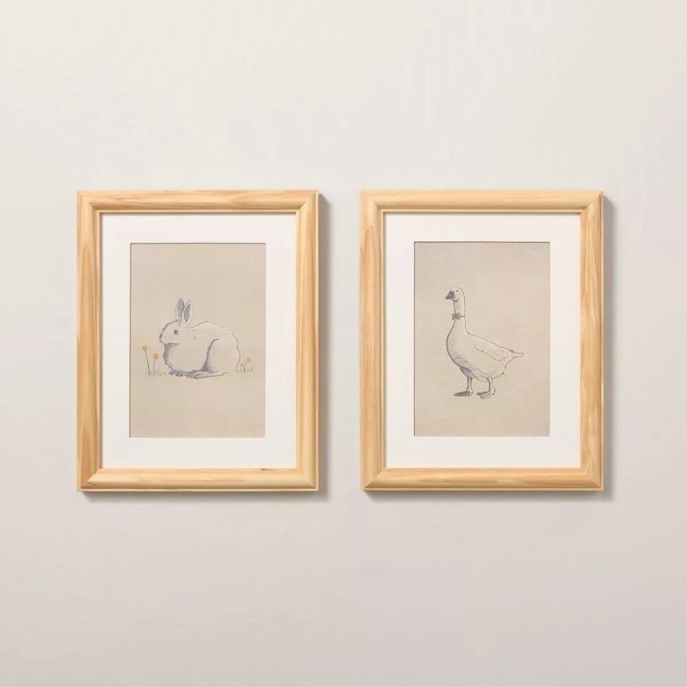 Bunny Duck Sketch Framed Wall Art Set 8x10 - Hearth & Hand Magnolia Nursery Kids